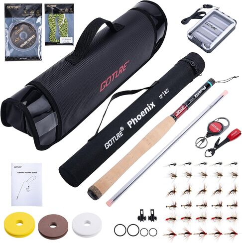 Goture Fishing Rod Combo- Fly Fishing Tenkara Rod Feeder Telescopic Rods - 3.6M/12ft - 13 Segments Fishing Rod - Cork/Carbon Handle Boxed Gift Set Suitable for Presents in Saudi Arabia