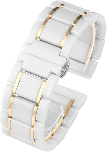 Ceramic Stainless Steel Strap 20mm 22mm 16mm 18mm Quick Release watchbands (Color : White X Rose Gold, Size : 20mm) in Saudi Arabia