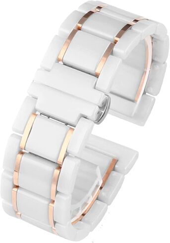 Ceramic Stainless Steel Strap 20mm 22mm 16mm 18mm Quick Release watchbands (Color : White X Rose Gold, Size : 20mm) in Saudi Arabia