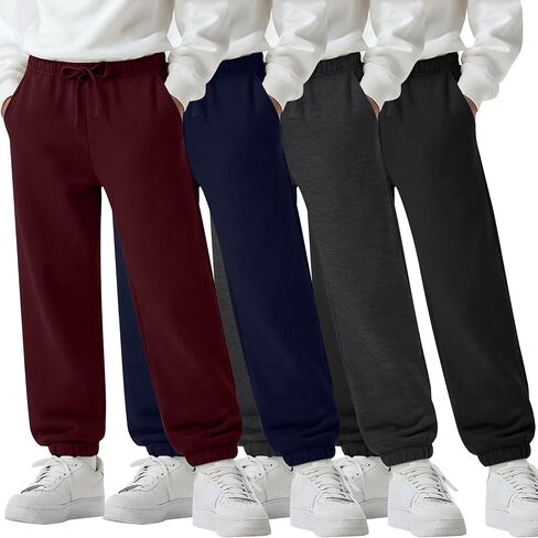 4 Pack Boys Sweatpants with Pockets, Kids Athletic Drawstring Joggers Relaxed Fit Soft Sweat Pants for 5-14 Years in Kuwait