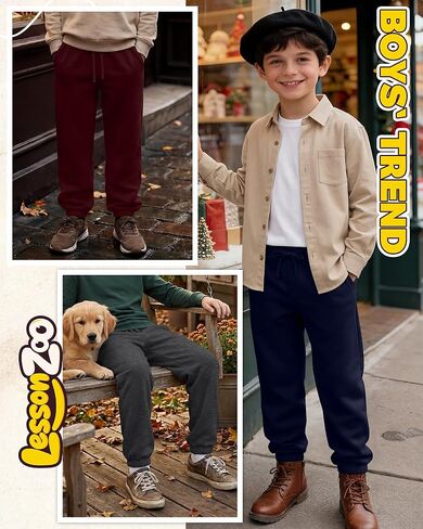 4 Pack Boys Sweatpants with Pockets, Kids Athletic Drawstring Joggers Relaxed Fit Soft Sweat Pants for 5-14 Years in Kuwait