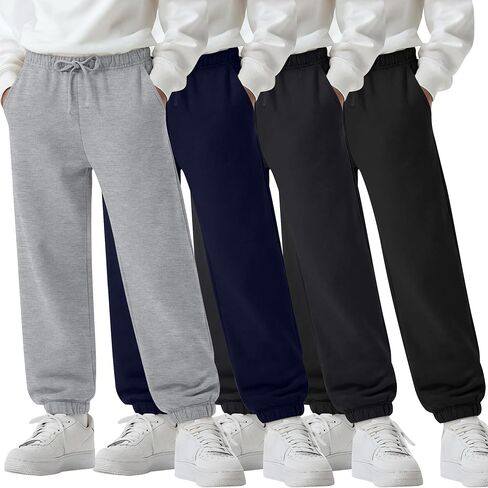 4 Pack Boys Sweatpants with Pockets, Kids Athletic Drawstring Joggers Relaxed Fit Soft Sweat Pants for 5-14 Years in Kuwait