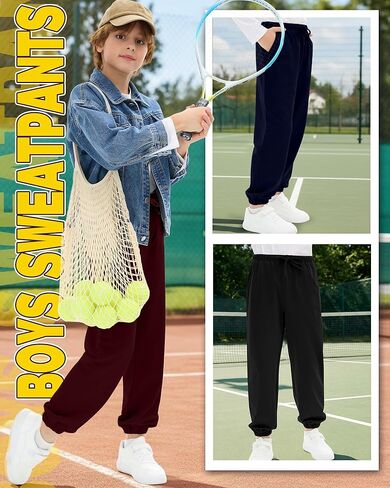 4 Pack Boys Sweatpants with Pockets, Kids Athletic Drawstring Joggers Relaxed Fit Soft Sweat Pants for 5-14 Years in Kuwait