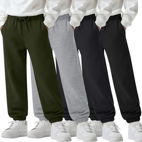 4 Pack Boys Sweatpants with Pockets, Kids Athletic Drawstring Joggers Relaxed Fit Soft Sweat Pants for 5-14 Years in Kuwait