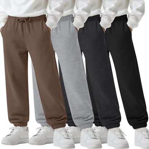 4 Pack Boys Sweatpants with Pockets, Kids Athletic Drawstring Joggers Relaxed Fit Soft Sweat Pants for 5-14 Years in Kuwait