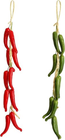2 string Artificial peppers fake vegetables simulation lifelike hot chili vegetable fruit garland chili pepper decorations for home kitchen farm party wall photography props decoration(Red/cyan) in Saudi Arabia