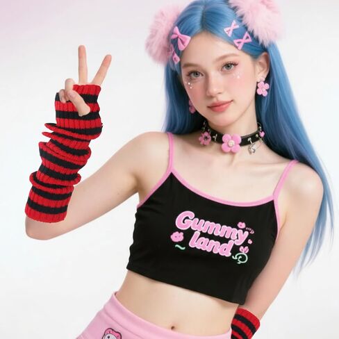 قفازات نسائية لتدفئة الذراع الطويلة من طراز Punk Gothic، قفازات نسائية شتوية طويلة بدون أصابع، قفازات شتوية محبوكة قابلة للتمدد Y2k وEMO in Saudi Arabia