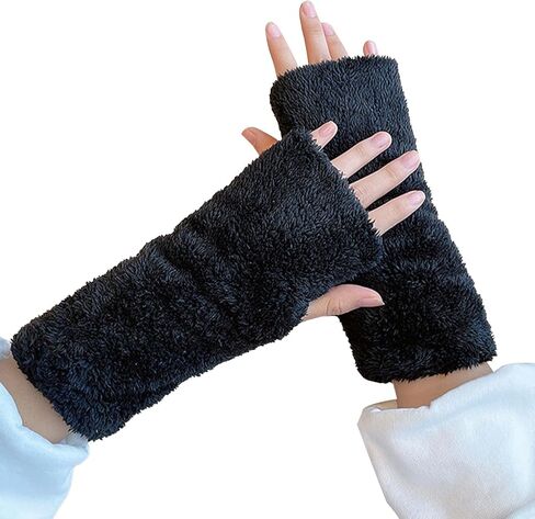 قفازات Wanheart Fuzzy Plush بدون أصابع للنساء، تدفئة معصم شتوية سميكة، أكمام ذراع مريحة ناعمة لا تتساقط in Kuwait