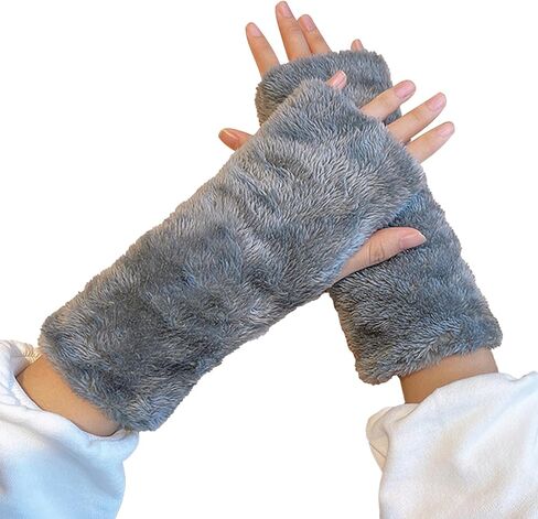 قفازات Wanheart Fuzzy Plush بدون أصابع للنساء، تدفئة معصم شتوية سميكة، أكمام ذراع مريحة ناعمة لا تتساقط in Kuwait