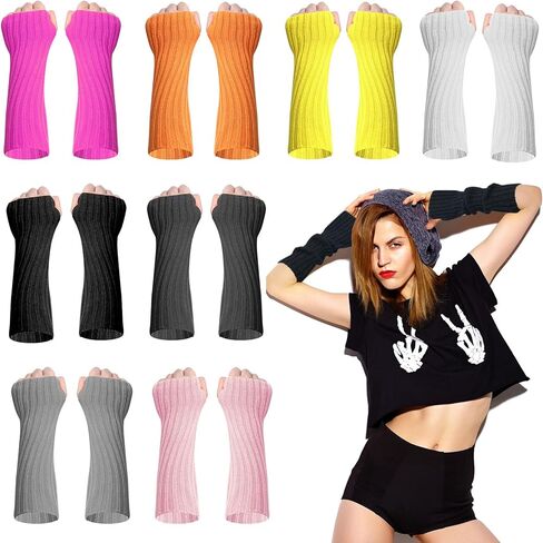 8 Pairs Arm Kawaii Warmers Sleeves 8 Colors with Thumb Hole Wrist Warmers Long Fingerless Gloves Cute Y2k Harajuku Style for Women Girls Lolita Costume School in Saudi Arabia