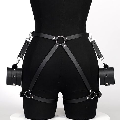 Punk Women Waist Belts pants PU Leather Fashion Body Belt Circle Rave Halloween Accessories Belt Adjustable Gothic pants Women's Bondage Body Strap, Leather, Sexy Bondage Set in Saudi Arabia