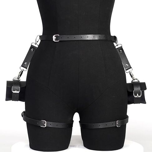 Punk Women Waist Belts pants PU Leather Fashion Body Belt Circle Rave Halloween Accessories Belt Adjustable Gothic pants Women's Bondage Body Strap, Leather, Sexy Bondage Set in Saudi Arabia