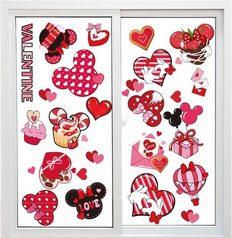 Valentines Day Window Clings 9 Sheets Cute Mouse Heart Stickers Be My Valentine Love Decals for Home Office Kitchen Party Anniversary Decorations in Saudi Arabia