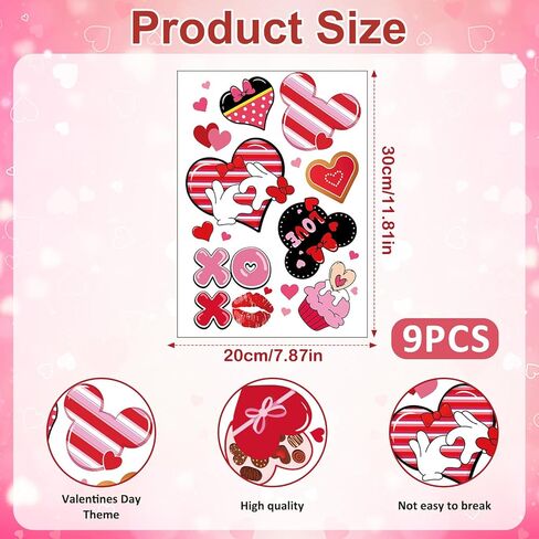 Valentines Day Window Clings 9 Sheets Cute Mouse Heart Stickers Be My Valentine Love Decals for Home Office Kitchen Party Anniversary Decorations in Saudi Arabia