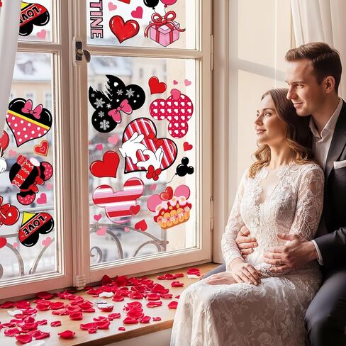 Valentines Day Window Clings 9 Sheets Cute Mouse Heart Stickers Be My Valentine Love Decals for Home Office Kitchen Party Anniversary Decorations in Saudi Arabia