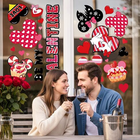 Valentines Day Window Clings 9 Sheets Cute Mouse Heart Stickers Be My Valentine Love Decals for Home Office Kitchen Party Anniversary Decorations in Saudi Arabia