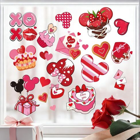 Valentines Day Window Clings 9 Sheets Cute Mouse Heart Stickers Be My Valentine Love Decals for Home Office Kitchen Party Anniversary Decorations in Saudi Arabia