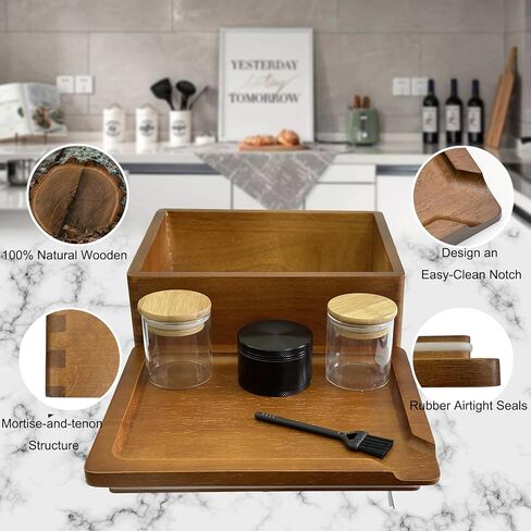 Stash Box with Tray - Large Wooden Box with Accessories Storage Stash Box Set - Decorative Wood Box for Herbs smell proof box (9.5inch) in Kuwait
