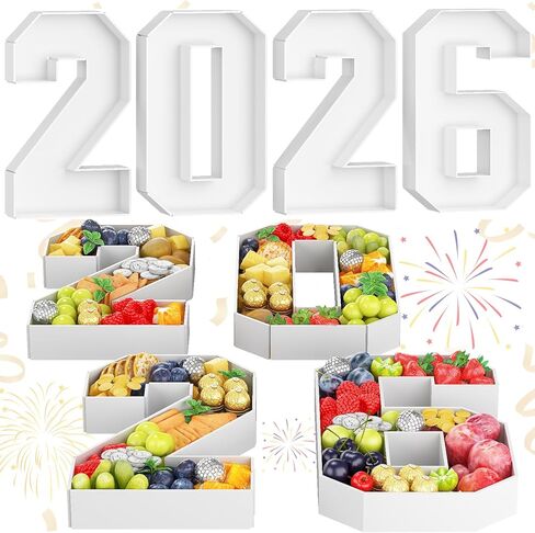 2026 Charcuterie Number Fillable, 4Pcs 13.7" Numbers Charcuterie Board Box 2026 New Year Decorations Food Serving Tray for Graduation Decorations Sports Event Birthday Party Supplies in Saudi Arabia