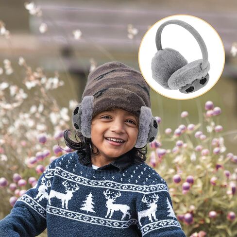 Winter Ear Warmer Earmuffs Boys Football Pattern Furry Ear Covers Cold Weather Protection Gray in Saudi Arabia