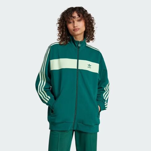 سترة adidas ORIGINALS النسائية ذات الألوان الفضفاضة، أخضر جامعي/شبه أخضر سبارك، صغير in Kuwait