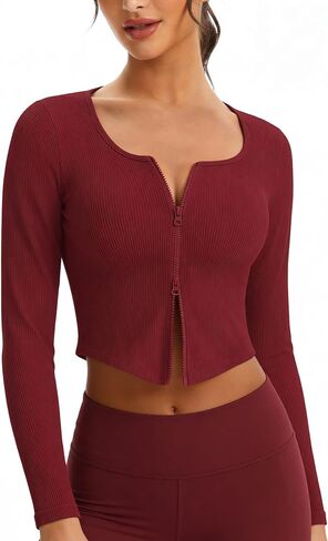 Workout Jackets for Woman Long Sleeve Workout Tops Double Zip Up Running Gym Athletic Cropped Shirts in Saudi Arabia
