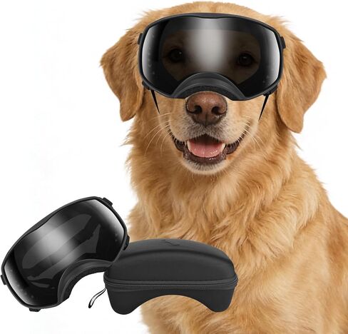 PETLESO Dog Goggles for Large Breed, Clear Dog Sunglasses Medium Large Breed Wide View Dog Eye Protection with Adjustable Straps for Driving Riding Hiking, Clear Lens in Kuwait