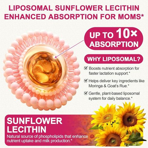 Liposomal Lactation Supplement | Postpartum Lactation Support Gummies, Natural Breast Milk Booster with Ashwagandha, L-Theanine & Omega-3 for Nursing Moms | Balance & Recovery | Peach Flavor, 60cts 1P in Kuwait