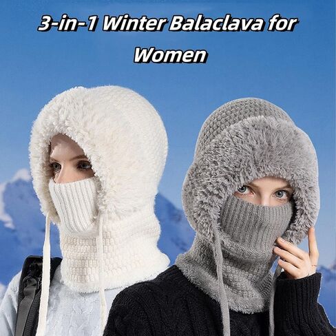 3 in 1 Beanie Hat for Women, Women's Outdoors Windproof Scarf Hat,Winter Balaclava for Women, 55cm-60cm Warm Neck Warmer Sets in Saudi Arabia
