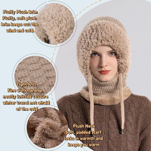 3 in 1 Beanie Hat for Women, Women's Outdoors Windproof Scarf Hat,Winter Balaclava for Women, 55cm-60cm Warm Neck Warmer Sets in Saudi Arabia
