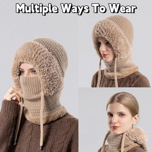 3 in 1 Beanie Hat for Women, Women's Outdoors Windproof Scarf Hat,Winter Balaclava for Women, 55cm-60cm Warm Neck Warmer Sets in Saudi Arabia