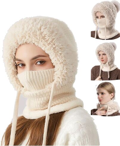 3 in 1 Beanie Hat for Women, Women's Outdoors Windproof Scarf Hat,Winter Balaclava for Women, 55cm-60cm Warm Neck Warmer Sets in Saudi Arabia