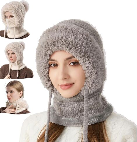 3 in 1 Beanie Hat for Women, Women's Outdoors Windproof Scarf Hat,Winter Balaclava for Women, 55cm-60cm Warm Neck Warmer Sets in Saudi Arabia