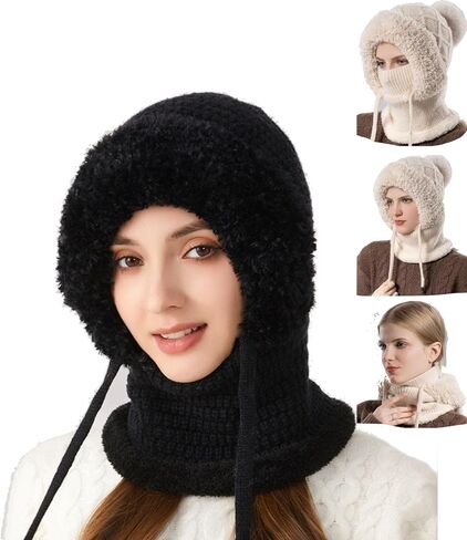 3 in 1 Beanie Hat for Women, Women's Outdoors Windproof Scarf Hat,Winter Balaclava for Women, 55cm-60cm Warm Neck Warmer Sets in Saudi Arabia