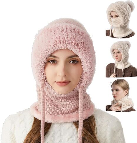 3 in 1 Beanie Hat for Women, Women's Outdoors Windproof Scarf Hat,Winter Balaclava for Women, 55cm-60cm Warm Neck Warmer Sets in Saudi Arabia
