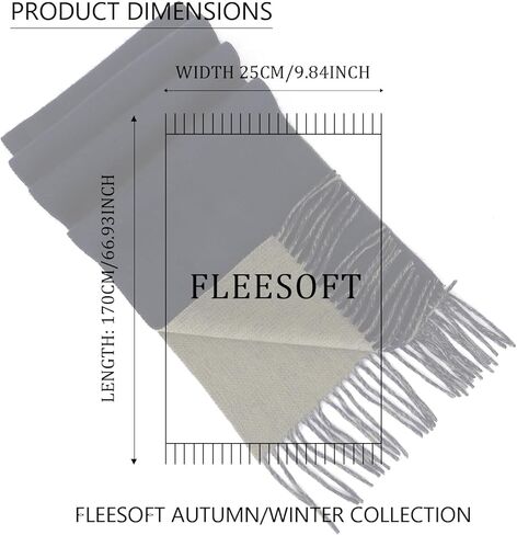 Merino Wool Scarf for Men | 100% Pure Wool Solid Color Double-Sided Reversible Design Soft Lightweight Winter Scarves in Kuwait