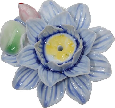 ثلاثي الأبعاد المصنوع يدويًا من السيراميك الأزرق لوتس زهور سطح المكتب ديكور مصنع صغير محفوظ بوعاء ، هدايا عطلة رائعة مناسبة للهدوء في الهواء الطلق/داخلي وغرفة نوم وغرفة معيشة وتزيين مكتبي (3 بوصات) in Kuwait