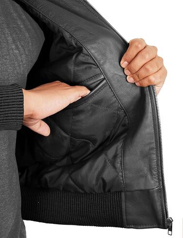 Leather Bomber Jacket Men - Ribbed Style Casual Varsity Real Lambskin Mens Leather Jacket Moto Fashion in Saudi Arabia