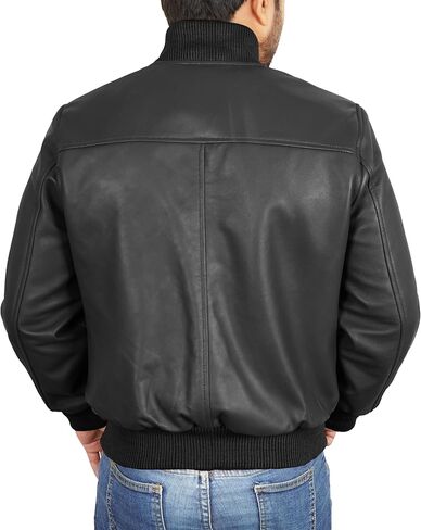 Leather Bomber Jacket Men - Ribbed Style Casual Varsity Real Lambskin Mens Leather Jacket Moto Fashion in Saudi Arabia