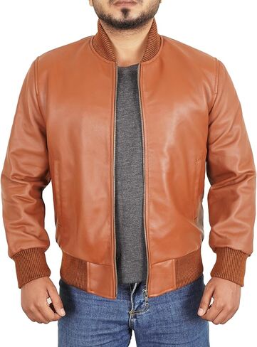 Leather Bomber Jacket Men - Ribbed Style Casual Varsity Real Lambskin Mens Leather Jacket Moto Fashion in Saudi Arabia
