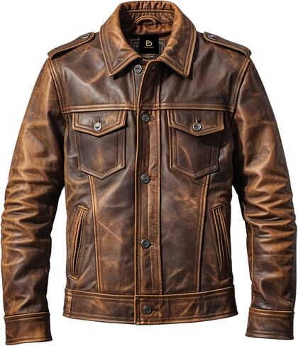 Classic Brown Vintage Real Leather Jacket Men Distressed Finish Button Closure Timeless Casual Biker Style in Saudi Arabia