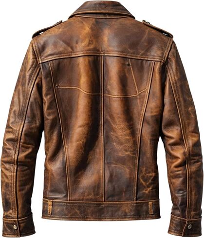Classic Brown Vintage Real Leather Jacket Men Distressed Finish Button Closure Timeless Casual Biker Style in Saudi Arabia