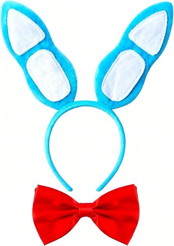 Blue Bunny Ears Headband & Red Bow Tie Set – Plush Rabbit Costume Accessories for Adults, Halloween, Cosplay, Parties, Retro-Arcade Performer Vibe in Saudi Arabia