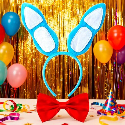 Blue Bunny Ears Headband & Red Bow Tie Set – Plush Rabbit Costume Accessories for Adults, Halloween, Cosplay, Parties, Retro-Arcade Performer Vibe in Saudi Arabia