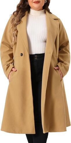 Agnes Orinda Plus Size Winter Coats for Women Notch Lapel Double Breasted with Pockets A Line Elegant Trench Pea Coats in Saudi Arabia
