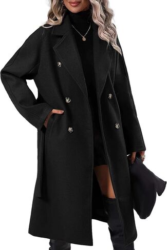 SEMATOMALA Women's Oversized Double Breasted Wool Blend Long Coat with Belt Notched Lapel Winter Trench Coat in Saudi Arabia