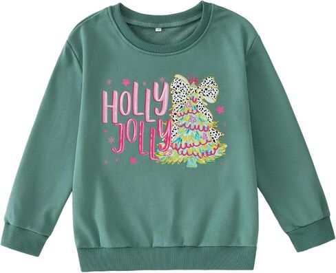 CM C&M WODRO Kids Girl Christmas Sweatshirt Holly Xmas Tree Jolly Shirt Long Sleeve Holiday Merry Xmas Crewneck Pullover Top in Saudi Arabia