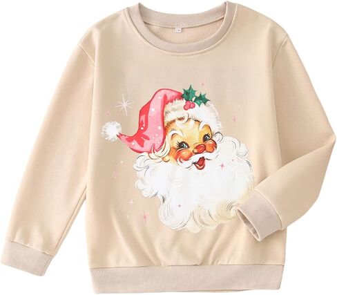 Ritatte Kids Girls Christmas Sweatshirts Retro Santa Claus Pullover Vintage Pink Santa Long Sleeve Shirts Xmas Holiday Tops in Saudi Arabia