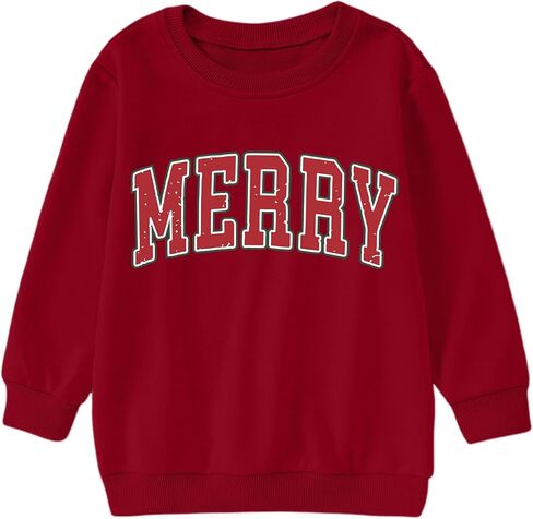 Girls Christmas Sweatshirt Merry Sweatshirts Kids Cute Preppy Graphic Pullover Casual Vintage Long Sleeve Tops 7-12Y in Saudi Arabia
