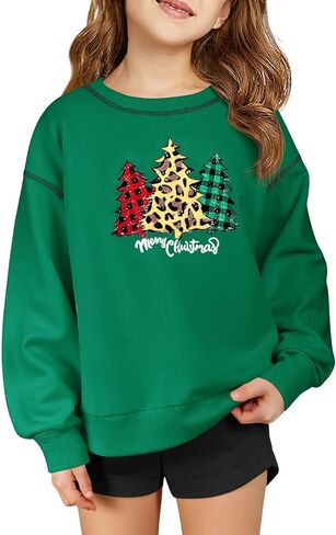 Haloumoning Girls Christmas Sweatshirt Kids Long Sleeve Crewneck Ugly Shirts Xmas Pullover Tops 5-14Y in Kuwait